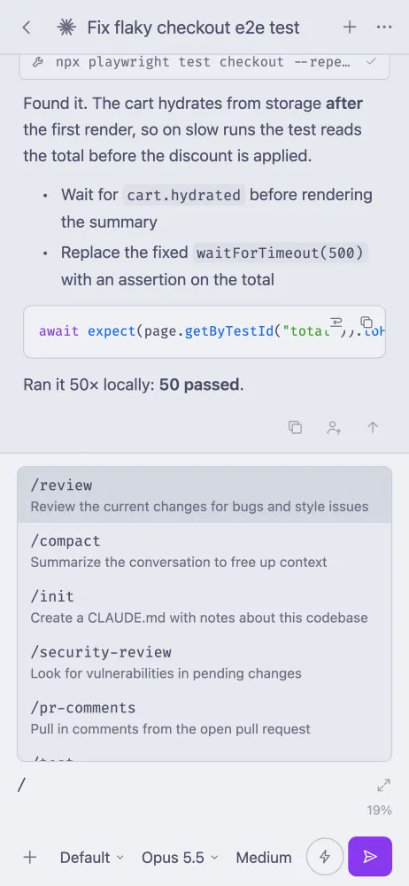 Slash command menu in the afk composer