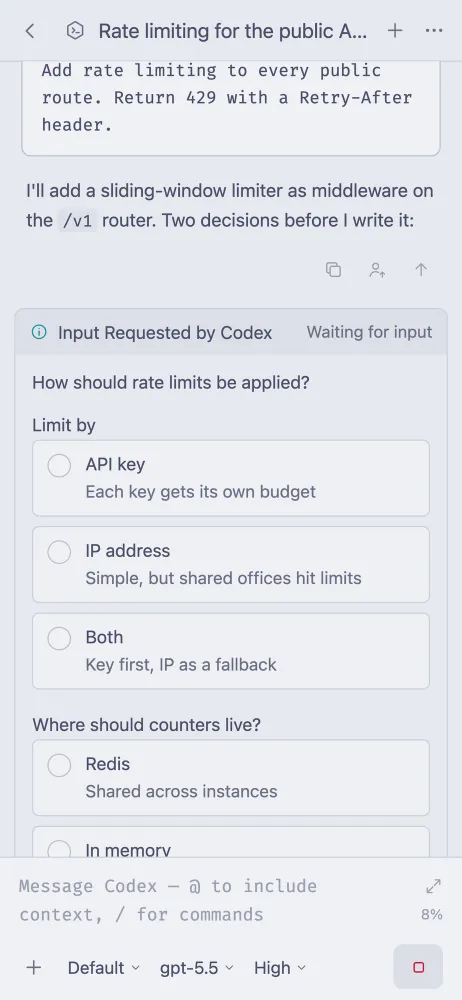 An agent question with multiple-choice options in afk